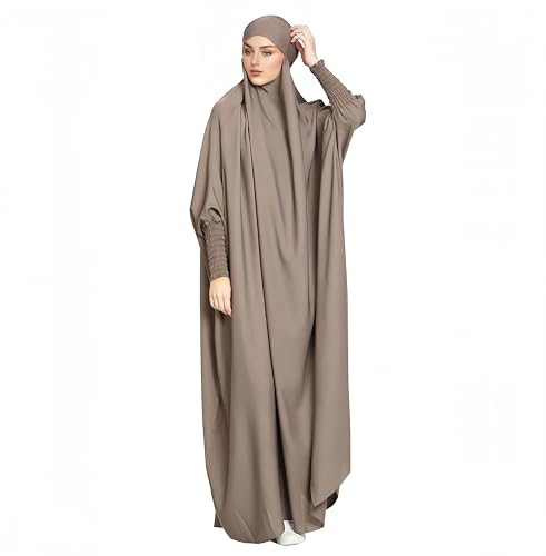 Muslim Prayer Abaya Women Jilbab with Hijab Maxi One-piece Kaftan - color: Taro Color
