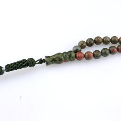 Muslims Islamic Dhikr 99 Tasbeeh Tasbih Prayer Beads, Flower Green Stone Beads with Tassel