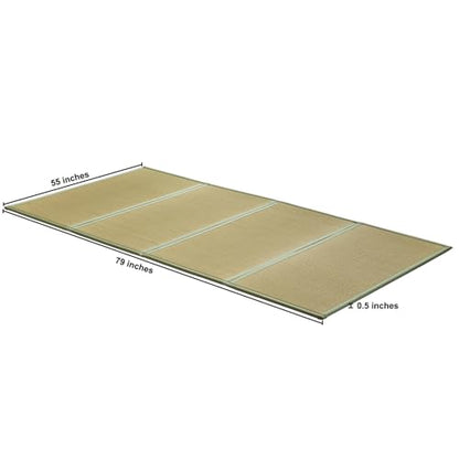 Natural Rush Grass Floor Tatami Mat,Full, 79" x 55" x 0.5" | Japanese Portable Folding Firm Traditional Bed Mattress, Foldable Pad Futon,for Sleeping,Sitting,Yoga,Relaxing,Zen - size: 4'7" x 6'7"