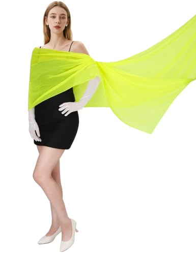 Bridal Chiffon Neck Scarf Wedding Bride to be Shawl and Wraps for Women Evening Dresses 90 Inch 118 Inch - color: Fluorescent Green, size: 118 Inches
