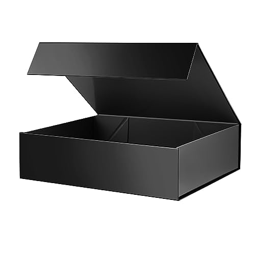 PACKHOME Large Gift Box 13.5x10x3.5 Inches, Sturdy Shirt Box with Magnetic Lid for Multiple Occasions (Glossy Black) - color: 13x9.7x3.4 Inch-Black-Pack of 1