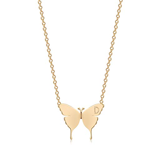 MEVECCO Dainty Polished Butterfly Initial Necklace for Women - style: D