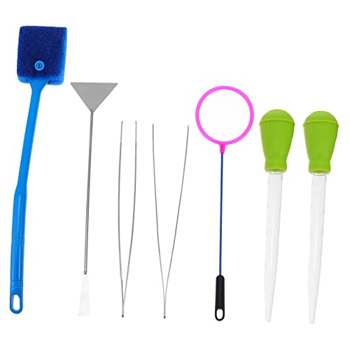 BESPORTBLE 7pcs Aquarium Cleaning Tool Kit Stainless Steel Tweezers Brush and Net for Efficient Fish Tank Maintenance and Plant Care