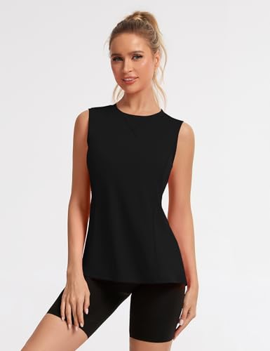Avoogue Womens Tank Tops Sleeveless Workout Tank Tops Quick Dry UPF 50+ Sun Athletic Shirts Running Gym Yoga Baseball Clothes - color: Black, size: XX-Large