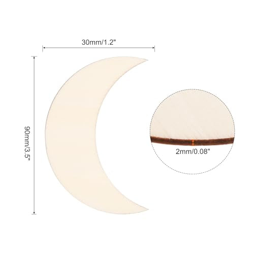 PATIKIL 3.5"x1.2" Wooden Moon, 10 Pack Unfinished Wood Moon Blank Wooden Cutouts Ornaments Natural Wood Pieces for Christmas Party Craft Projects - size: 3.5"x1.2"