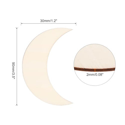 PATIKIL 3.5"x1.2" Wooden Moon, 10 Pack Unfinished Wood Moon Blank Wooden Cutouts Ornaments Natural Wood Pieces for Christmas Party Craft Projects - size: 3.5"x1.2"