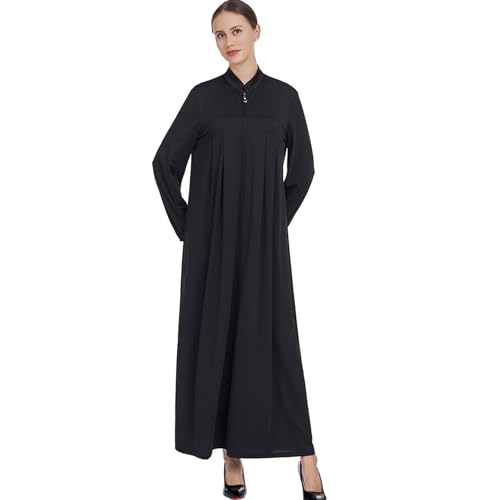 Women Muslim Casual Dress Islamic Maxi Robe Chest Zipper Abaya 1PC Soft Muslim Abaya Eid Kaftan Robe Classic Dress - color: Blacka, size: X-Large