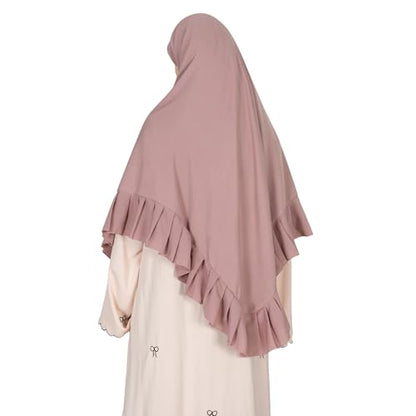Prayer Hijab for Women Muslim Cotton Blend Lightweight Ruffled Square Scarf - color: Dark Pink
