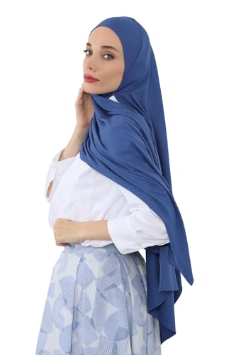 Aisha's Design Neck-Covering Practical Jersey Hijab with Built-In Ninja Bonnet - color: Indigo