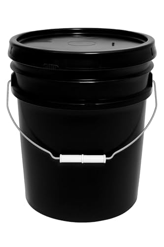 5-Gallon Bucket with Airtight Lid – Made in USA, Food Grade BPA Free Plastic, Heavy Duty Multi-Use, Metal Handle with Grip, Stackable Storage – Black, 1 Pack - color: 5 Gallon - Black, size: 1