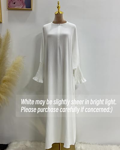 Muslim Prayer Abaya Islamic Women's Khimar Pure Color Hijab Dress Long Sleeve Dubai Kaftan - color: White