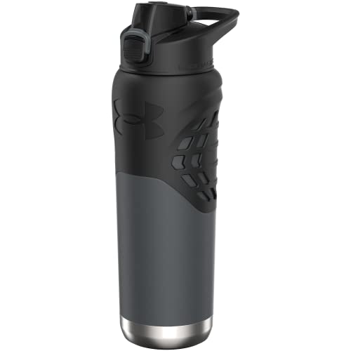 Under Armour 24Oz Stainless Steel Water Bottle, Insulated, Carabiner Easy Carry Hook, Leak Proof, Kids & Adults, All Sports, Gym - color: Pitch Grey