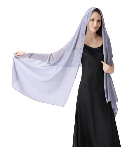 OurLore Chiffon Shawls Wraps for Women Sheer Glitter Scarf Sparkly Rhinestones Shoulder Sarong Cover Up Hijab for Wedding - color: Silver Gray