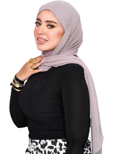 Instant Chiffon Hijab 3-in-1 with Built-in Magnets and Attached Match Undercap, Women Hijabs Set. - color: Grey