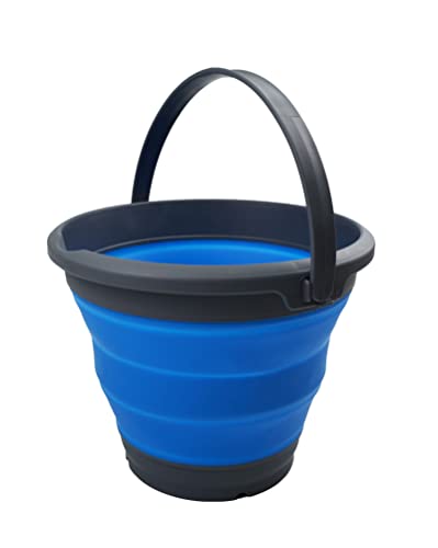SAMMART 5.5L (1.4 Gallon) Collapsible Plastic Bucket - Foldable Round Tub - Portable Fishing Water Pail - Space Saving Outdoor Waterpot. (Grey/Blue, 1) - color: Grey/Blue