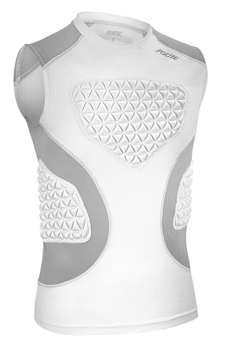 Youth Padded Compression Shirt Baseball Chest Protector Heart Sternum Guard - color: White Grey, size: Large