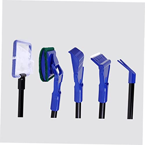 LIOOBO Five One Aquarium Fish Tank Brush Cleaning Kit Long Handle Fish Net Rake Scraper Clip for Effortless Cleaning of Aquariums Blue