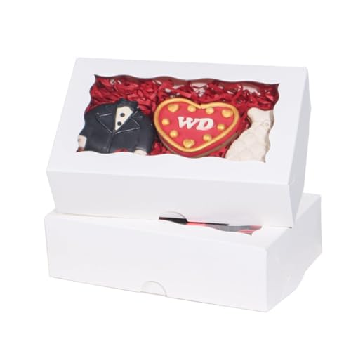 20pcs 7x4.33x1.5 Inch White Cookies Boxes with Window Bakery Boxes Macaron Boxes Cakesickle Boxes Chocolate Truffle Boxes Donut Treat Boxes for Christmas Valentine's Easter Mother's Day - color: White