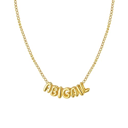 Ldurian Personalized Bubble Name Necklace, Tiny Name Plate Pendant Necklace, 14K Gold Plated Charm Cute Pre-made Jewelry for Women - size: 5 Abigail