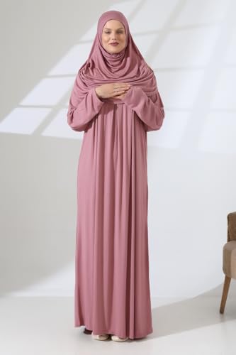 ihvan online Muslim Dresses for Women, Prayer Dress, Islamic Abaya with Hijab, One-Piece Long Sleeve Muslim Dress - color: Dusty Rose