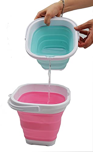 SAMMART 2.6L (0.68 Gallon) Super Mini Sqare Collapsible Plastic Bucket - Foldable Square Tub - Portable Fishing Water Pail - Space Saving Outdoor Waterpot (1, White/Lake Green) - color: White/Lake Green