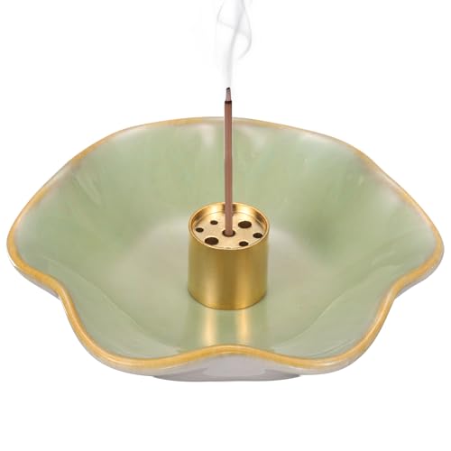 uxcell Ceramic Incense Burner Cone Incense Holder 4" White-Green - color: White-green