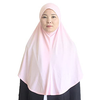 Women's Instant Hijab Muslim Headscarf Prayer Scarf Soft Breathable Stretchy Wrap - color: Pink