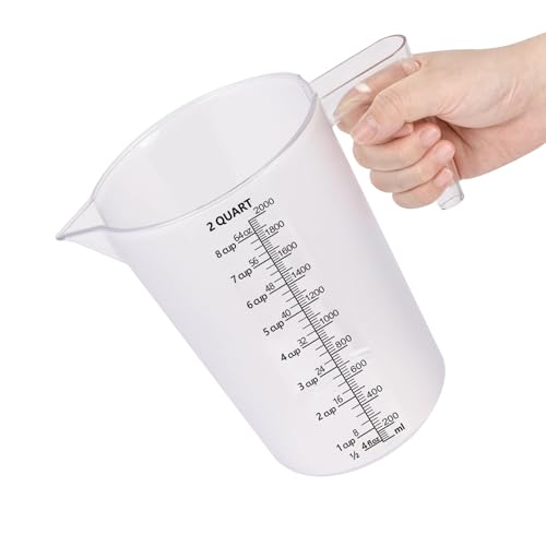 64oz Measuring Pitcher with Permanent Laser-Etched Markings | Food-contact grade PC, 8 Cup capacity with handle for brewing, dilution, motor oil, pool & lawn chemicals and kitchen use. - size: 64 Ounces