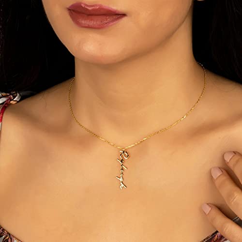 Custom Name Necklace Personalized, 18K Gold Plated Customized Nameplate Necklace Dainty Jewelry Gift for Women, Bridesmaid - color: Vertical Name Necklace