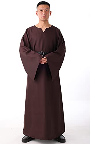 BLESSUME Medieval Wicca Pagan Ritual Robe with Belt - color: Brown, size: Medium