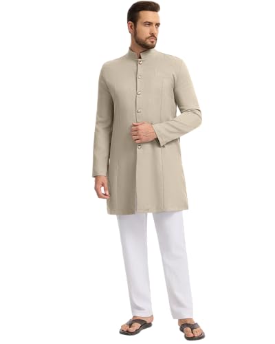 YAOHUOLE Mens Kurta Coats Indian Ethnic Royal Suits Jubba Thobe for Men - color: Khaki, size: X-Large