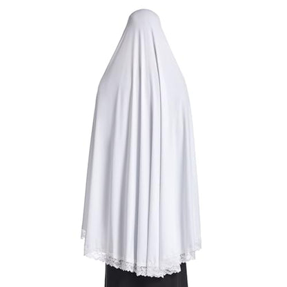 Muslim Women's Instant Big Hijab Jersey Turbans Khimar Abaya Soft Prayer Scarf, 1pc Lace - color: White, size: Large