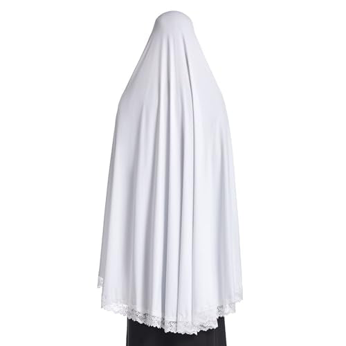 Muslim Women's Instant Big Hijab Jersey Turbans Khimar Abaya Soft Prayer Scarf, 1pc Lace - color: White, size: X-Large