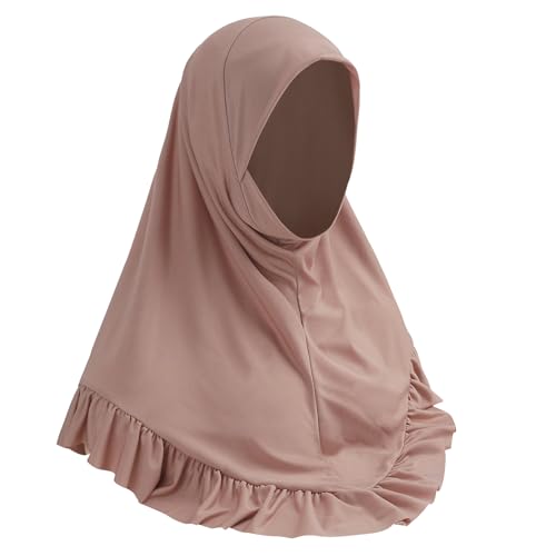 Women Muslim Hijab Scarf Floral Lace Head Wrap Turban Islamic Arab Ready to Wear Aiyah Amira Lightweight Shawl - color: Light Pink-pleated Edge