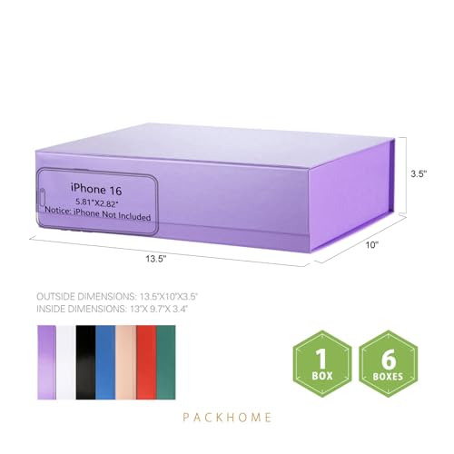 PACKHOME 6 Large Gift Boxes 13.5x10x3.5 Inches, Sturdy Shirt Boxes with Magnetic Lids for Multiple Occasions (Glossy Purple) - color: 13x9.7x3.4 Inch-Purple-Pack of 6