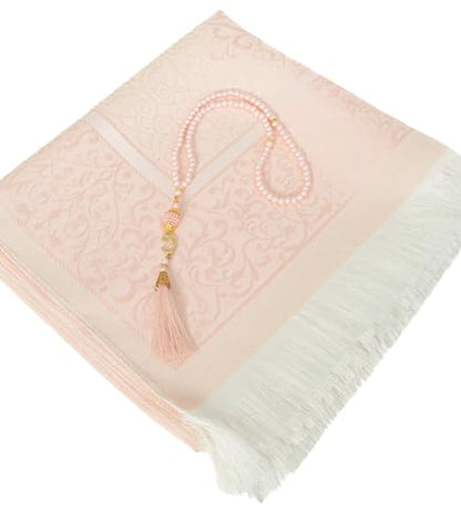 Prien Muslim Prayer Rug with Tasbih and Portable Bag, Muslim Gift for Women Men, Mubarak Islamic Box, Soft Mat Islam Gifts Set, Turkish Sajadah for Ramadan, Eid, Hajj, Travel, Pray (Powder Pink) - color: Powder Pink