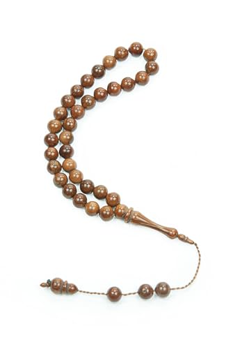 ihvan online, Islamic Prayer Beads (8mm – 33 Beads), Natural Stone Muslim Prayers Bead, Daily Dhikr Tasbeeh, Subha Tasbih Gift for Ramadan Hajj Umrah, Kuka Muslim Rosary, Round Cuts, Brown - color: Kuka Round - Brown, size: 8mm ( 33 Beads )