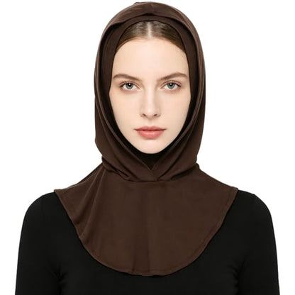 dPois Plain Ready To Wear Amira Hijab for Women Soft Muslim One Piece Instant Hijab Headscarf for Daily Wear - color: Coffee