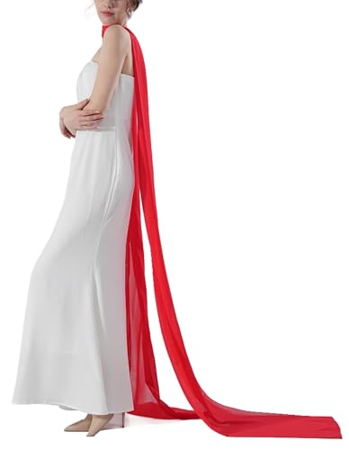 Women's 157 Inch Long Chiffon Neck Scarf Chiffon Veil Scarf Shawl Wrap for Wedding Bridal Evening Bridesmaid Dresses - color: Red