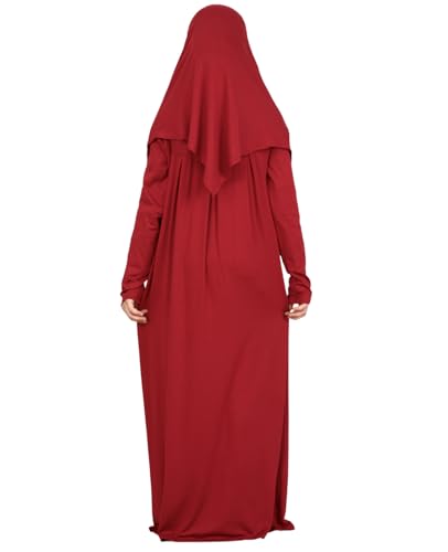 Prien Kids Muslim Prayer Dress With Hijab & Pouch, Soft Viscose Abaya For Girls, Islamic Clothes, Robe For Eid, Ramadan - color: Burgundy