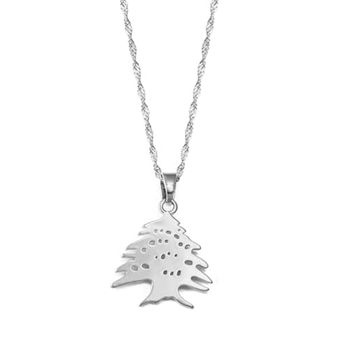 Liban Pendants Necklaces Lebanese Cedar Jewelry Lebanon Map Eastern Rite Church Maronite Cross Allah Symbol - color: Silver Color 1