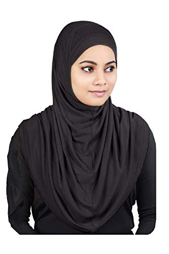 MyBatua Women's 2-Piece Al-Amira Hijab with Under Scarf/Cap/Bonnet in Soft Viscose Jersey, Ready to Wear HJ-129 - color: Black