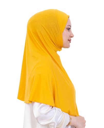 Prien Ready Hijab For Women, One Piece Muslim Instant Turban, Easy To Wear Long Head Scarf, Turkish Islamic Clothes For Abaya - color: Deep Yellow