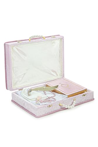 ihvan online Muslim Prayer Rug Set, Islamic Dowry Gift Box for Men & Women, Shawl, Kufi Hat, Digital Beads Counter, Quran Gift, Elegant Islamic Gifts Set for Ramadan & Eid & Wedding, Pink - color: Pink