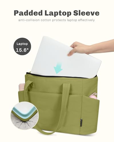 Hynes Eagle Tote Bag for Women Quilted Travel Bag Lightweight Puffer Tote Shoulder Handbag with Compartments Work/Gym/Teacher - color: Green