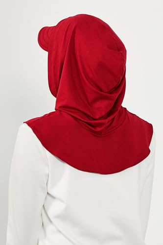 Aisha's Design Full Coverage Cotton Bonnet Hijab with Visor Modest Underscarf Bonnet - color: Dark Red