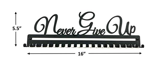 Metal Wall Mount Motivational Medal Hanger Display and Lanyard Ribbon Holder - Ribbon Display Rack with Easy Hanging Hooks & Simple Install, Gifts for Kids & Adults - style: Never Give Up