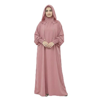 Abaya Muslim Dress Women Prayer Dress Long Sleeve Hooded Loose Maxi Dress Arabian Dubai Islamic Clothes - color: Pink