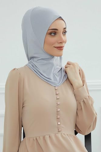 Aisha's Design Instant Turban 95% Cotton Head Scarf Headwear Combed Cotton Ninja Cap, Slip on Jersey Hijab - color: Light Grey