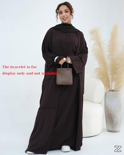 Abaya Muslim Prayer Dress Set Ramadan Open Front Islamic Clothing 3pcs Prayer Robe with Waist Apron Loose Flowy - color: Coffee, size: Medium